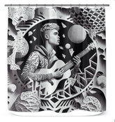 Elegant waterproof Melodic Cascade Shower Curtain with a close-up on texture.